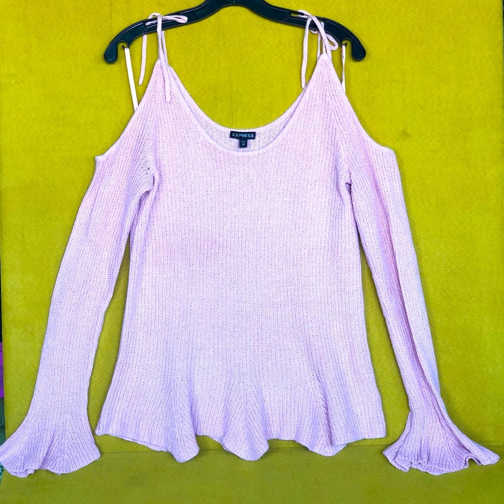 Express Pale Pink Cold Shoulder Sweater with Flare Sleeves